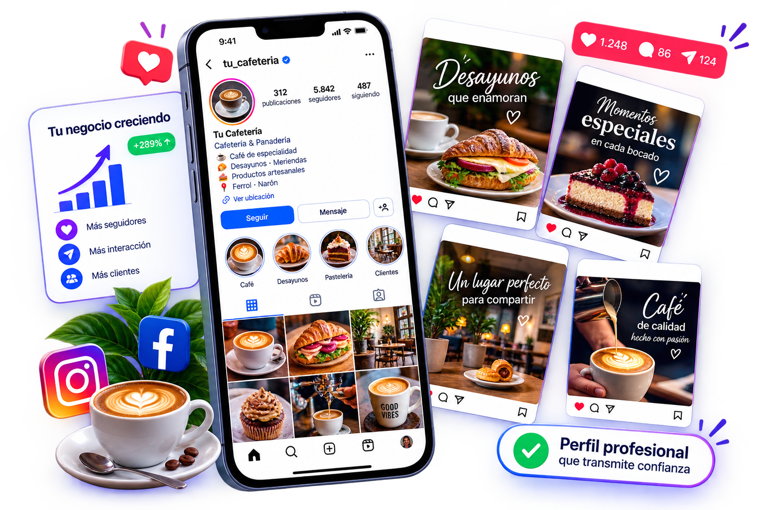 Ejemplo de perfil profesional en redes sociales para un negocio local